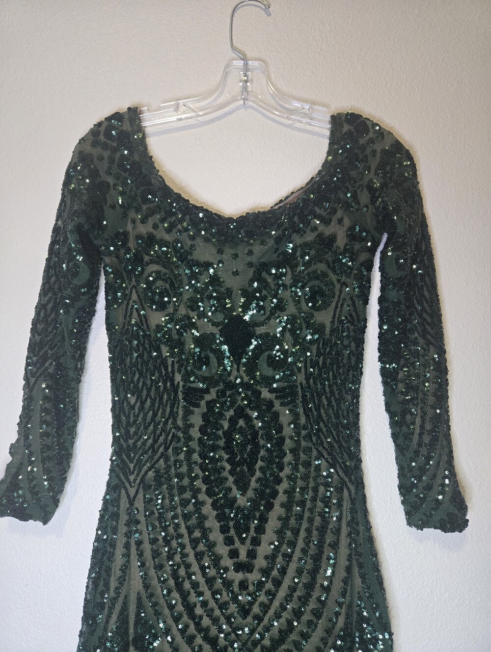 Rare Nadine Merabi Emerald Geometric Sequin Maxi Gown Dress S/M - Picture 6 of 10